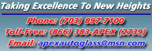 Contact Apex Auto Glass For Windshield Replacement in Virginia, Maryland and Washington D.C. Toll-free 866-383-APEX 
